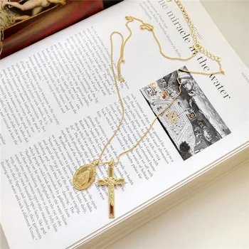 

RUIYI Minimalist Religious Style 925 Sterling Silver Cross Virgin Pendant Necklace for Women Gold Color Luxury Wedding Chokers