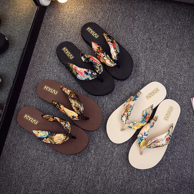 

Summer Slippers Bohemian Semi-high Heeled Women's Flip-flops Anti-slip Beach Slippers Flip-flop Large Size Slipper Women's