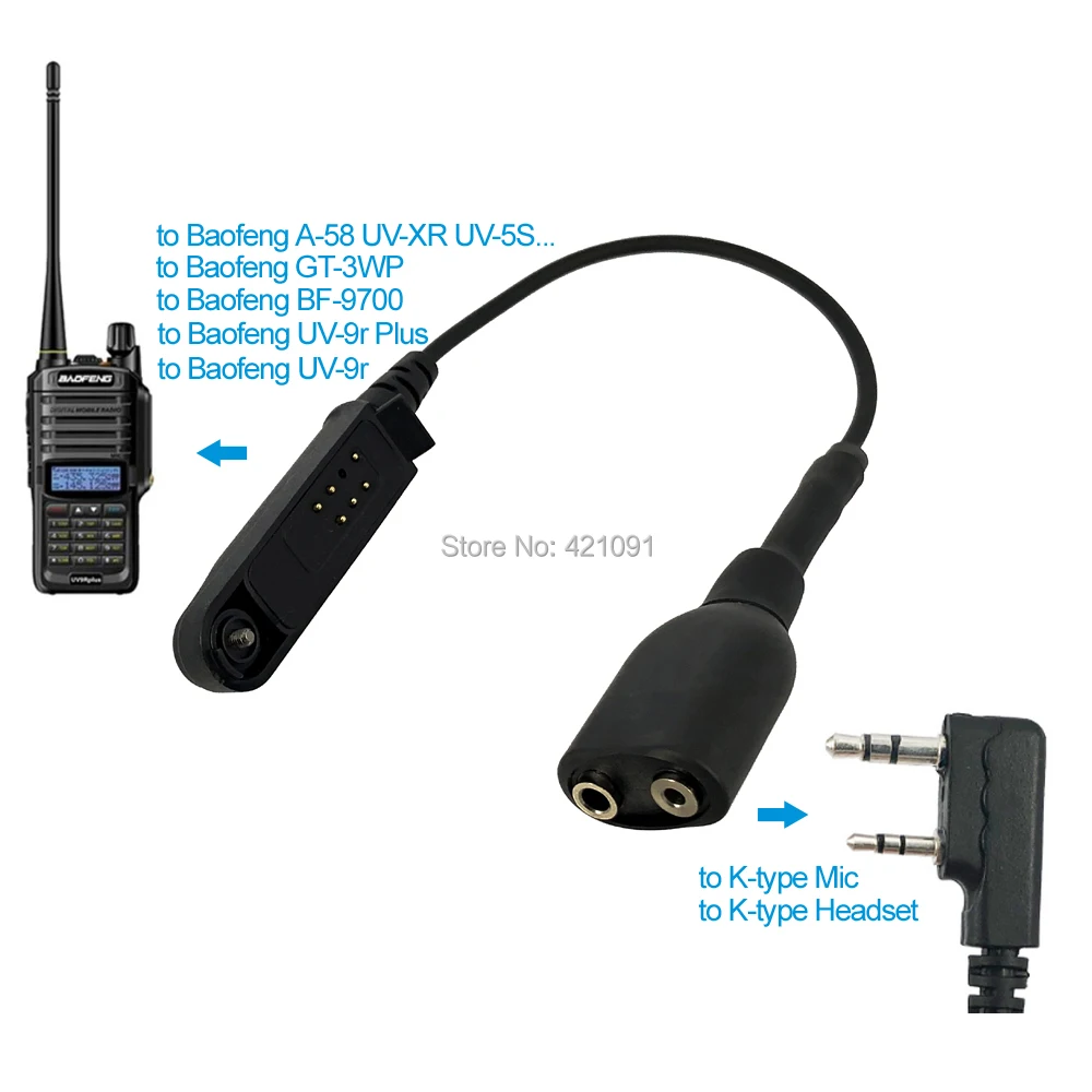 Радио Baofeng UV-9R Plus Talkie-Walkie Adapter кабель к 2 Pin Подходит для UV-5R BF-888s наушники для портативной рации Mic аксессуары