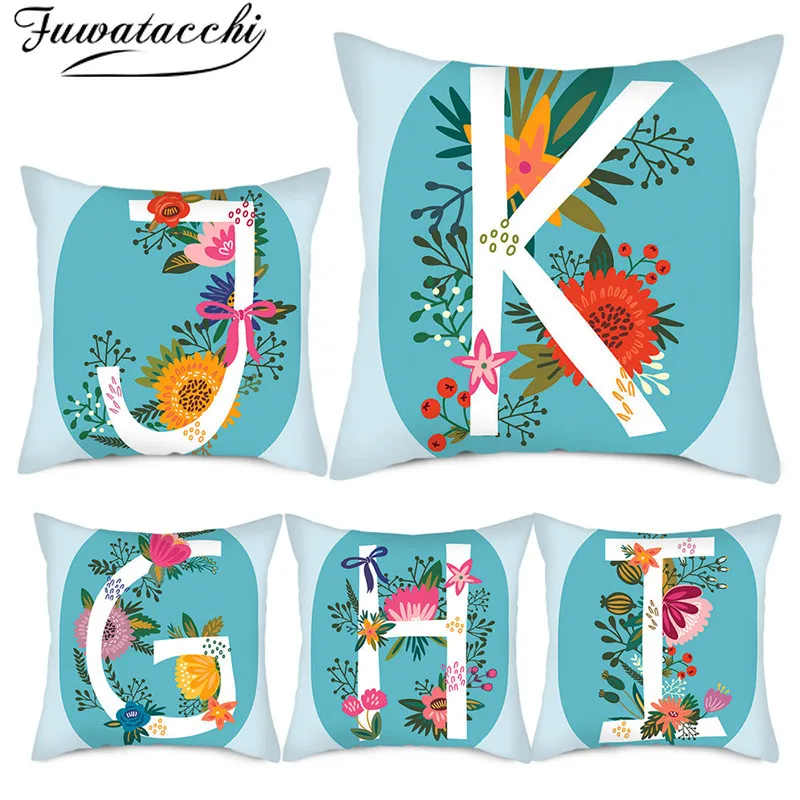 

Fuwatacchi English Alphabet Cushion Cover Blue Flower Printed Pillow Cover for Sofa Home Kids Room Car Decoration Pillowcase