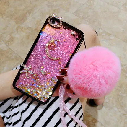 

Phone Case For Iphone 11 Pro Max X XS MAX XR 6 6S 7 8 plus Luxury Quicksand Hard PC Cases moon star Hairball Diamond Women Cover