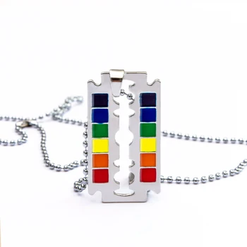 

Enamel Rainbow Safety Blade Razor Pendant Necklace Hip Hop LGBT Lesbian Gay Pride Necklaces Jewelry Accessories