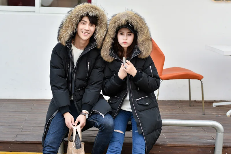 South Korea Female Version of Down Jacket Mid-length over-the-Knee Ultra Large Fur Collar Slim Fit Thick Large Size Couples