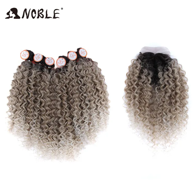 Noble Synthetic Hair Weave 16-20 inch 7Pieces/lot Afro Kinky Curly Hair Bundles With Closure African lace For Women hair Extensi TT4-T-LINEN(14)