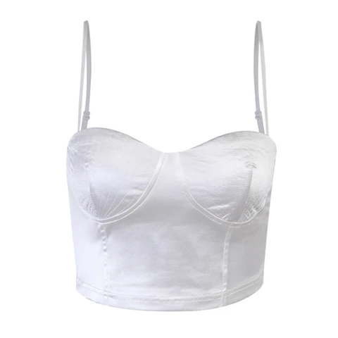 Sexy Tanks Tops Vest Ladies Solid Color Sleeveless Spaghetti Strap Crop Tops Low-Cut Tees for Summer White/Black Camis
