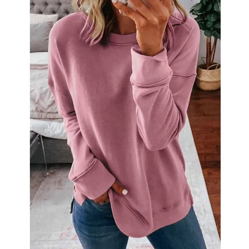 

Solid Color Round Neck Pullover Loose Long Sleeve Sweatshirt 2020 Autumn And Winter New Women Streetwear Wm*