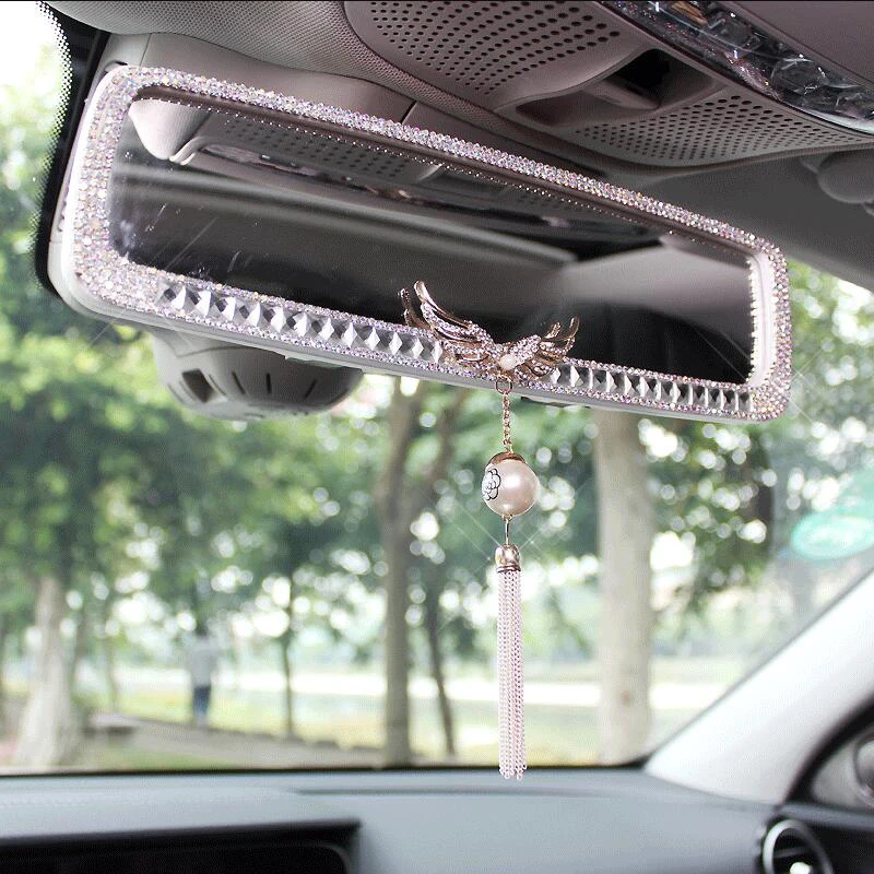 Car Rearview Mirror View Universal Auto Interiors Rearview Reversing Mirror  With Diamond Crown Rhinestone Mirror Car Accessories - AliExpress