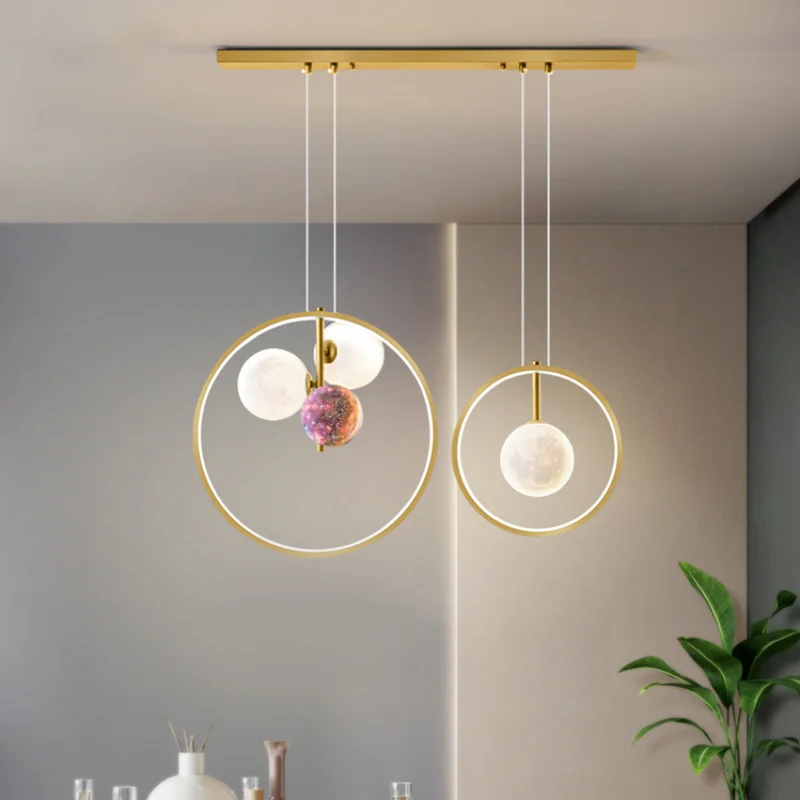 

Nordic modern minimalist art 3D printing circle planet chandelier cafe bar restaurant bedside decorative lamp