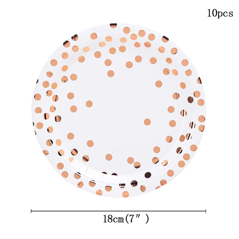 7in Plate 10pcs Розовое золото, бумажные свадебные принадлежности, элегантные одноразовые стаканчики для напитков, украшения на день рождения, подходят для украшения детского душа - Цвет: 7in Plate 10pcs