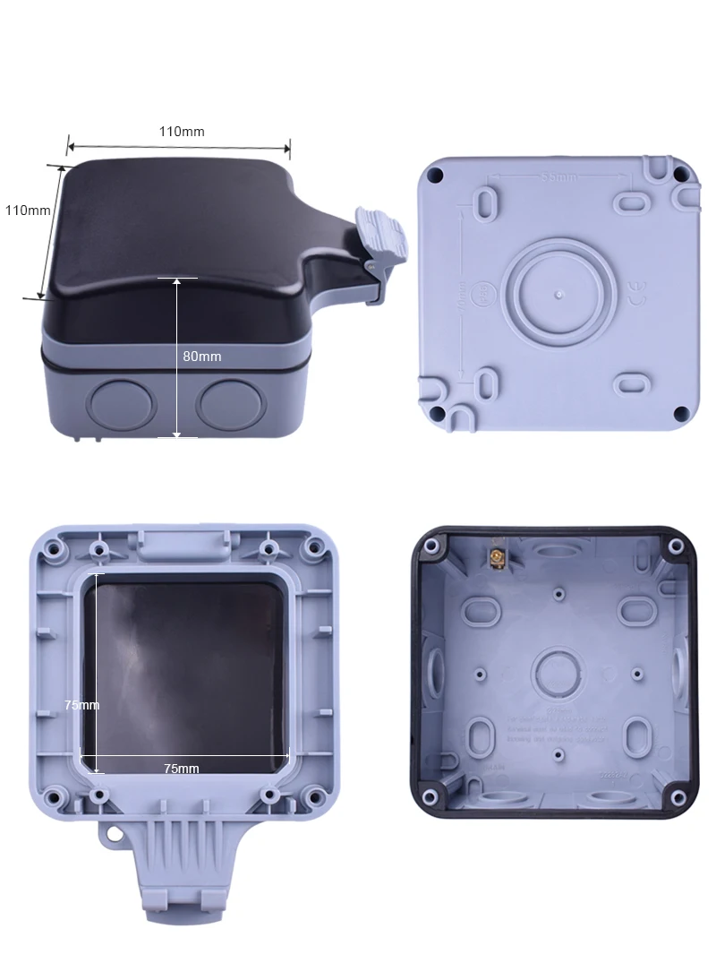 IP66 Weatherproof Waterproof Outdoor Wall Power Socket 13A UK Standard Electrical Outlet Grounded AC 110~250V