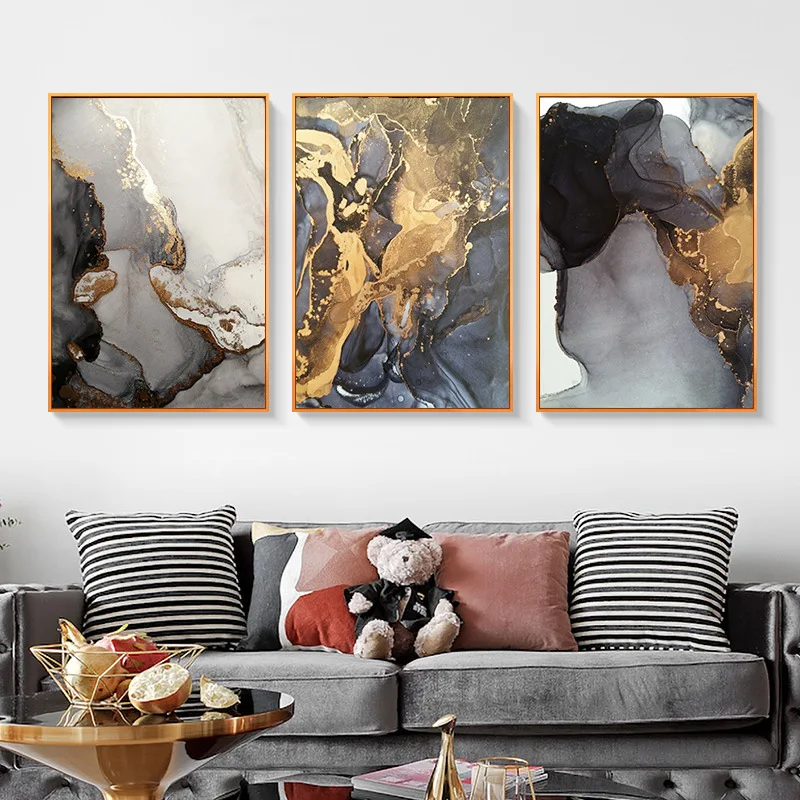 Modern Abstract Gold Gray Marble Canvas Art Paintings For Living Room Bedroom Posters And Prints Wall Poster Home Decor | Дом и сад