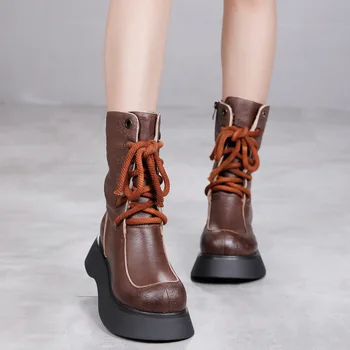 

2020 autumn winter New thick sole boots for women real leather with fleece lining retro hemp rope mao xue Dr. Martens Boots