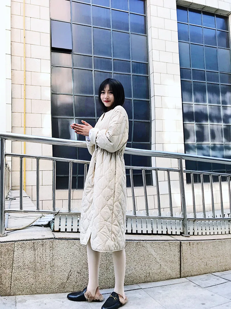 Хлопковое пальто для фотосессии, шикарное, средней длины, Dongdaemun, выше колена, приталенное, облегающее, хлопковое пальто для женщин, стиль, плотное, Котт