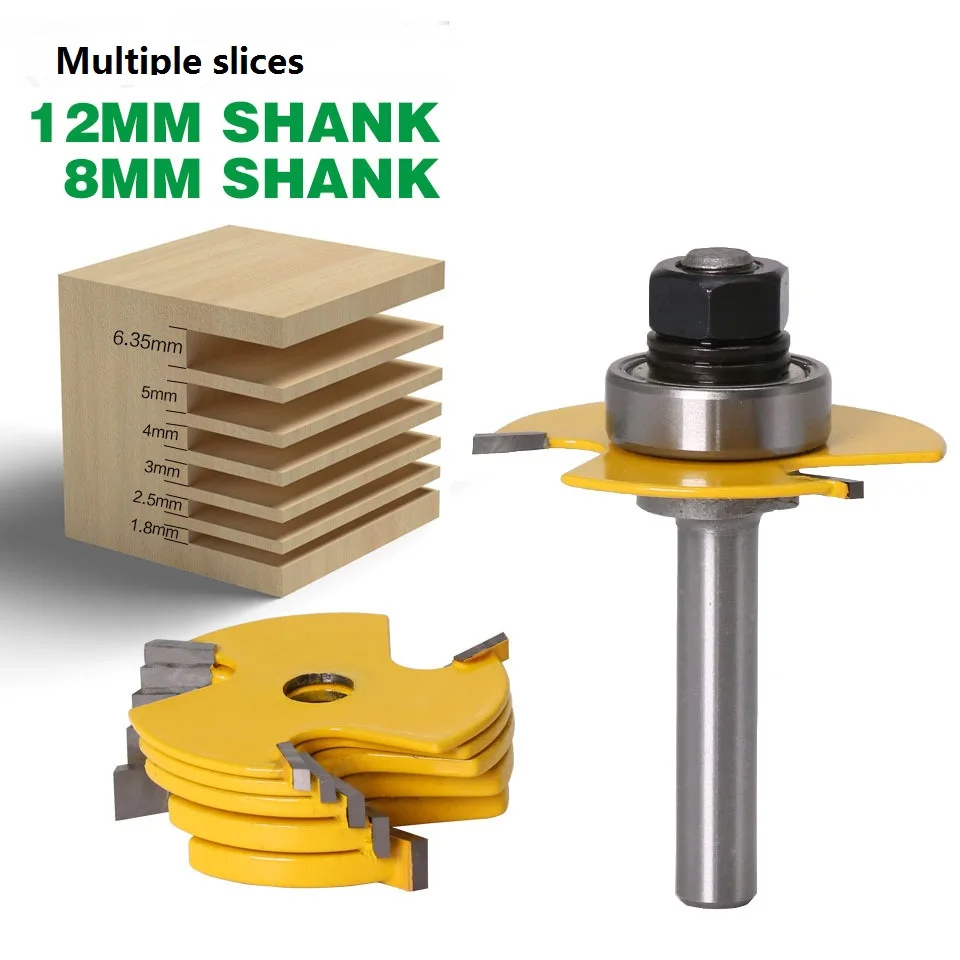 

2pcs Box Joint Router Bit Adjustable 5 Blade 3 Flute 8Mm Shank for Wood Cutter Tenon Milling Cutter for Woodworking Tools