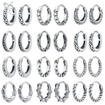 

ZS 1 Pair Gothic Punk Stainless Steel Hoop Earrings Men Women Kpop HipHop Earring Star Pattern Circle Earring Vintage Jewelry