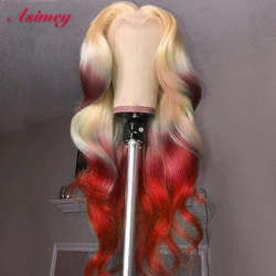 Asimey T613 Body Wave Wig Yellow Pink Red Green Purple Blue Human Hair Wigs 180% Highlight Ombre Lace Front Preplucked For Women