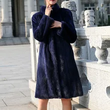 Темно-синяя длинная плюшевая шуба из искусственного меха норки пушистая Европейская и американская женская зимняя модная куртка Авиатор высокое качество плюс размер замша