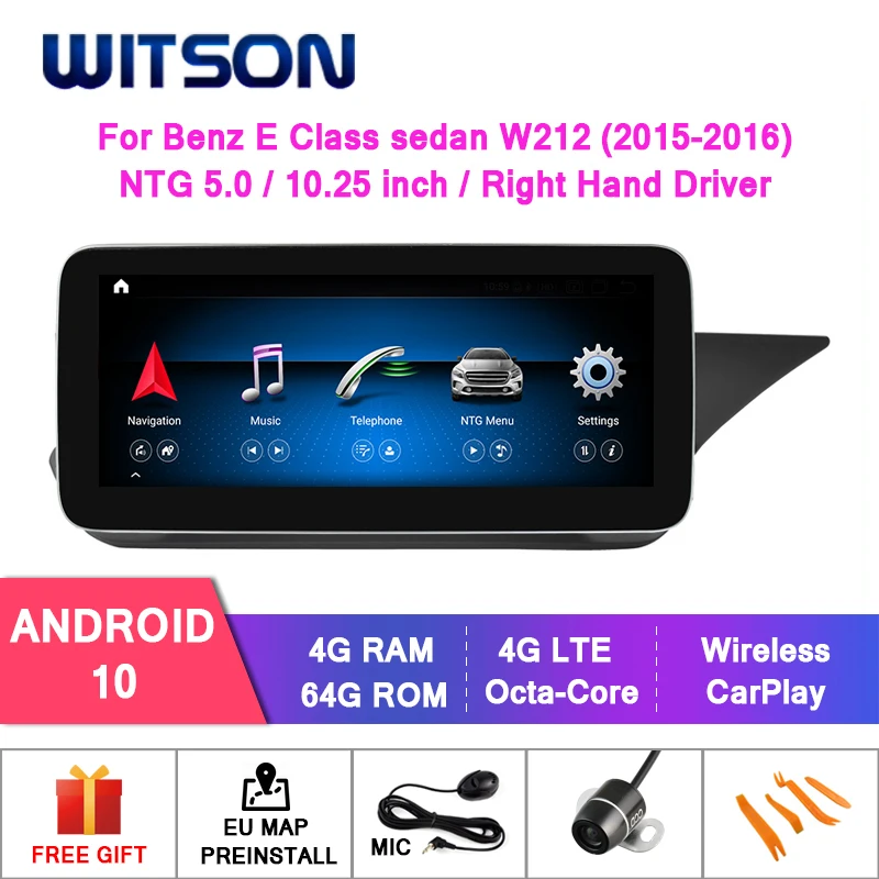 

WITSON Android 10.0 4+64G 4G lte CAR MULTIMEDIA for MERCEDES-BENZ E Class sedan W212 E200 E230 E260 2015-2016 (NTG5.0)