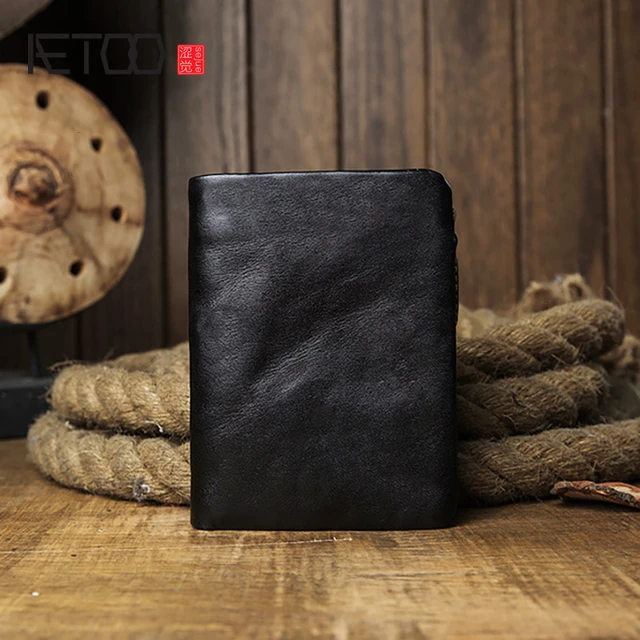 Original Genuine Leather Wallet Men's Hand-painted Vegetable Tanned Cowhide  Short Style Personalized Zipper Wallet - AliExpress