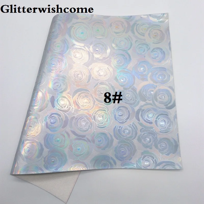 8 Glitterwishcome 21X29 см A4 Размеры виниловые обои для банты тиснением розы кожаный тканевый Искусственная кожа листы для банты, GM243A - Цвет: 8