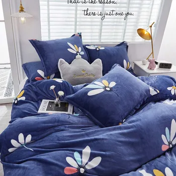 

YanTing Reactive Printing Quilt Cover Coral Velvet AB Version Double Sided Bedding Sets With Pillowcase Anti Pilling Keep Warm