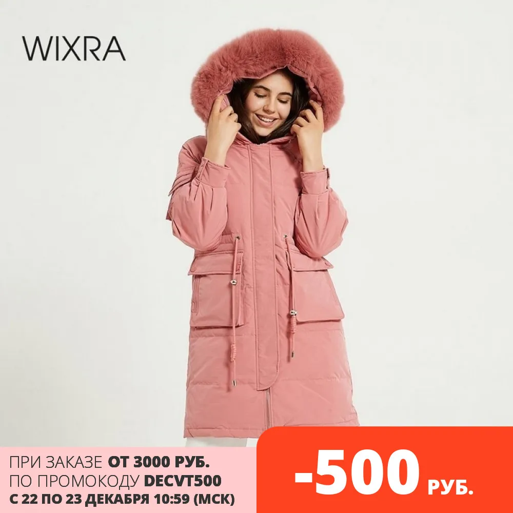 Женское зимнее пальто с воротником из лисьего меха однотонная теплая куртка на