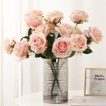 

Artificial Rose Flowers Silk Flower Bouquet Bride Holding Flower Wedding Party Home Decorations White/Pink/Red/Yellow/Champagne