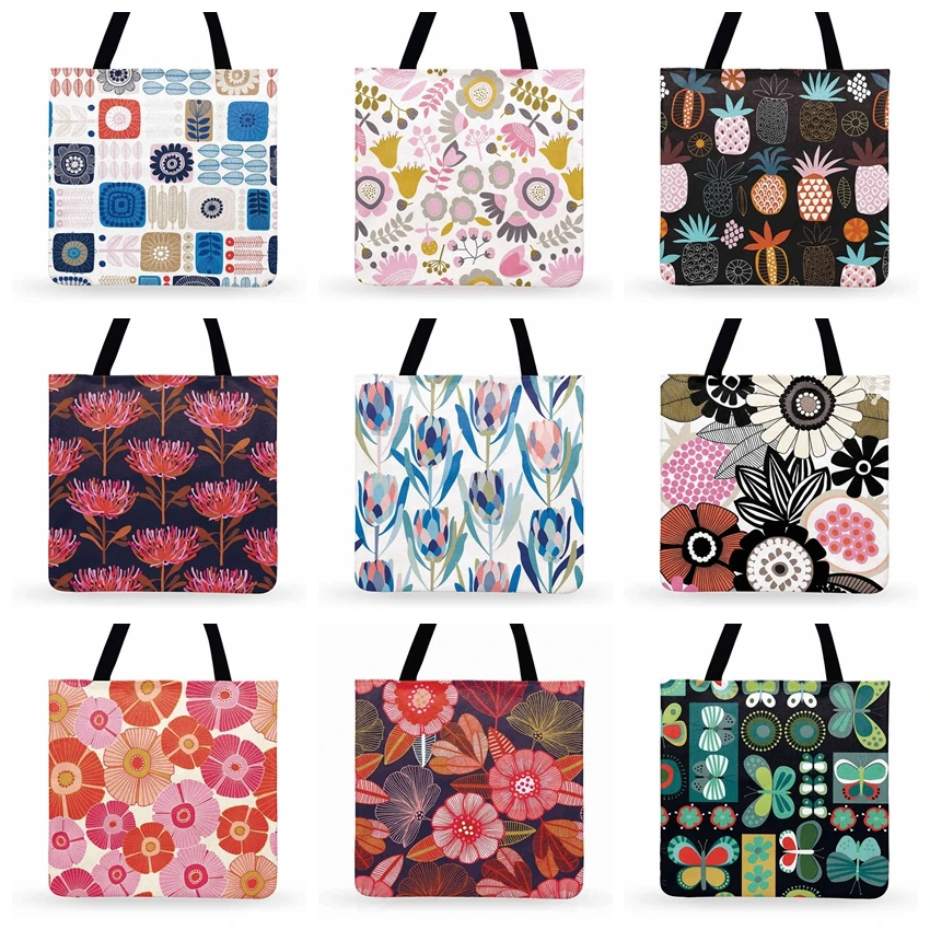 

Abstract Geometric Flowers Print Tote Bag For Women Casual Totes Ladies Shoulder Bag Fashion Shopping Bag Outdoor Beach Bag