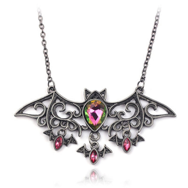 Halloween Necklace Alloy  Bat Animal Pendant Red Rhinestone Necklaces For Women Men Holiday Party  Jewelry Gifts, 1 PC