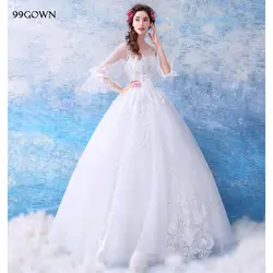 99GOWN, простое 2019 свадебное платье для женщин, рукав три четверти, расклешенный рукав, а-силуэт, Свадебное бальное платье, вышивка на