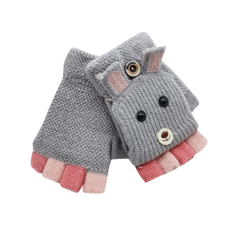 Gloves Winter Children Boys Mittens Kids Girls Winter Christmas Half Finger Antler Convertible Flip Top Child Outdoor Gloves