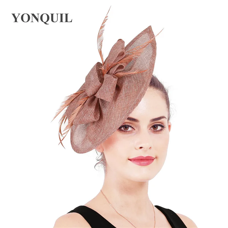 peach Женская krnducky церковная Мода millinery cap чародейные Свадебные шапки заколки Элегантные женские перьевые аксессуары для волос с повязкой на голову - Цвет: peach