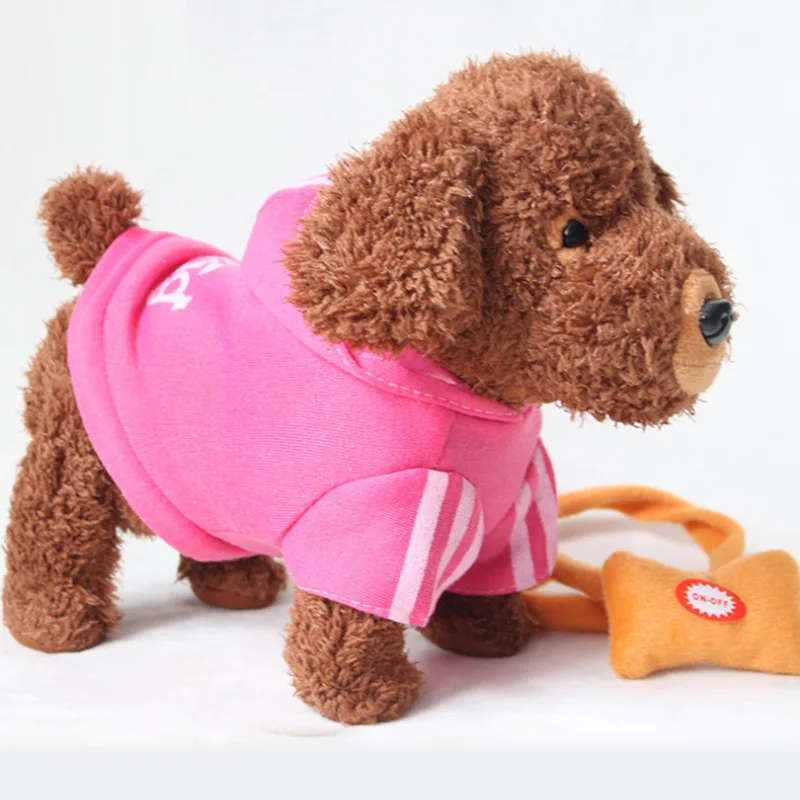120 песни древняя поэзия ПЭТ музыкальная плюшевая игрушка выгула собак смарт-машина поводок собаки Детский подарок на день рождения - Цвет: Pink