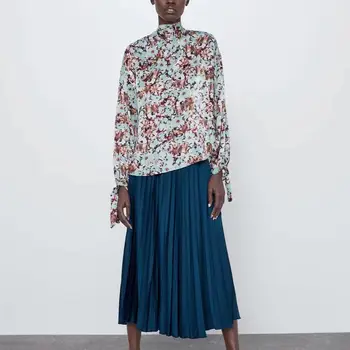 

ZA 2020 women blouse shirt floral printed tops back scarf Casual ladies blouse female woman clothes