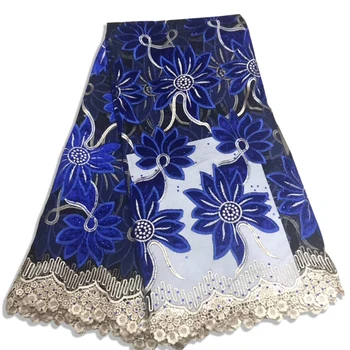 

High Quality Nigerian swiss voile net Lace for African tulle Mesh lace fabric Bule Reinestone for party Dress Wedding CJA002