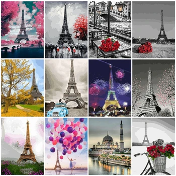 

HUACAN Painting By Numbers Tower Landscape Drawing On Canvas HandPainted Art Picture Kits Home Decor DIY Gift