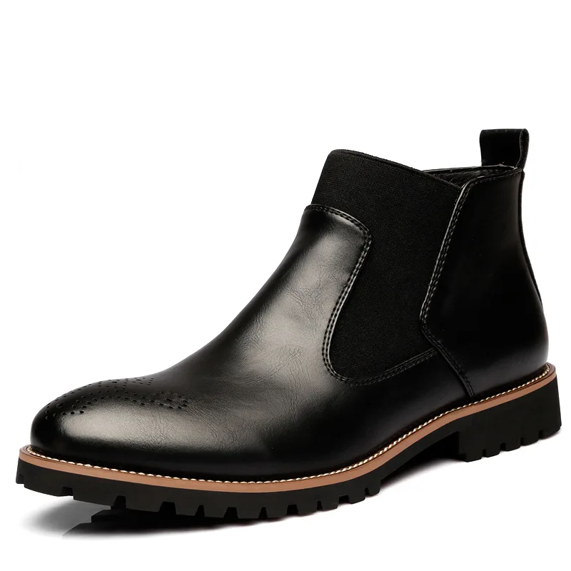 

Men Chelsea Boots Slip-on Waterproof Ankle Boots Men Brogue Fashion Boots Microfiber Leather shoes Big Size rtgg67
