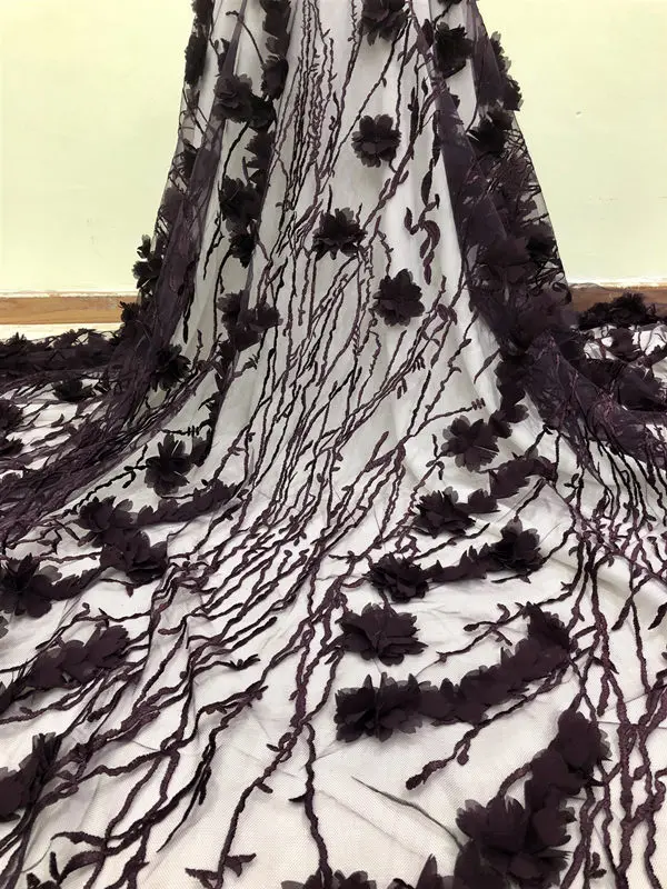 dark purple Новейший комплект фиолетового цвета в африканском стиле кружевная ткань Высокое качество благородный ручной работы в нигерийском стиле 3D платье в сетку, с цветочным принтом, с кружевной ткани для нигерийские вечерние платья - Цвет: dark purple