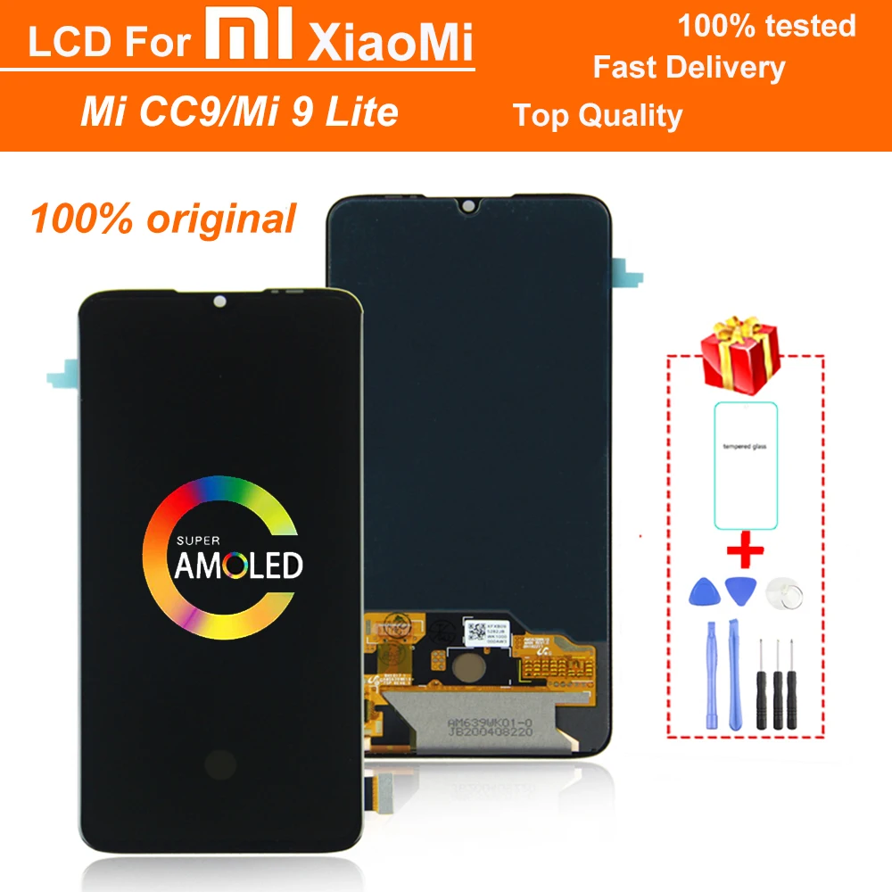 

100% original 6.39" LCD display for Mi 9 Lite with frame touch screen digitizer assembly for Xiaomi Mi CC9 Mi9 Lite LCD display