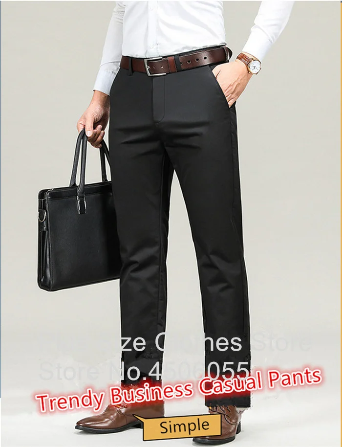 Men Pants Thin Ice Silk Wash-and-wear Elastic Formal Fit Male Drape Plus Size Straight Black Suits Dress Business Office Trouser black blazer for men
