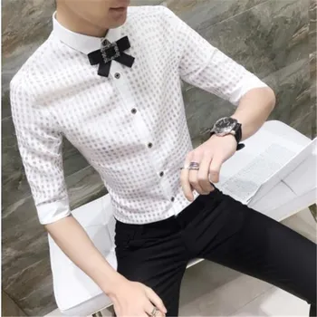 

Wedding Bow Tie Men Slim Fit Shirt See Through Mens Fancy Shirts Camicie Uomo Dress Wedding Prom Party Chemise Homme