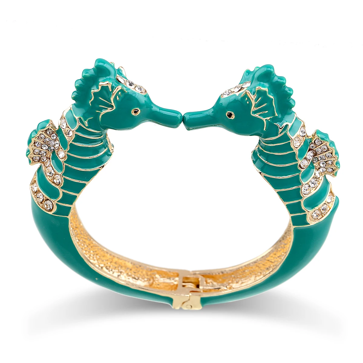 New Arrivals Fashion Statement Enamel Bangle Cuff Bracelet for Women Gold Plated Inlaid Rhinestones Sea Horse Bracelet Pulseira 6
