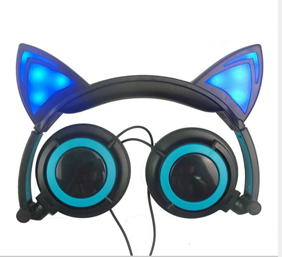 black blue Детские разноцветные проводные наушники с мультяшным котом, наушники с наушниками, светильник, головная повязка, складные мобильные музыкальные наушники для ПК - Цвет: black blue