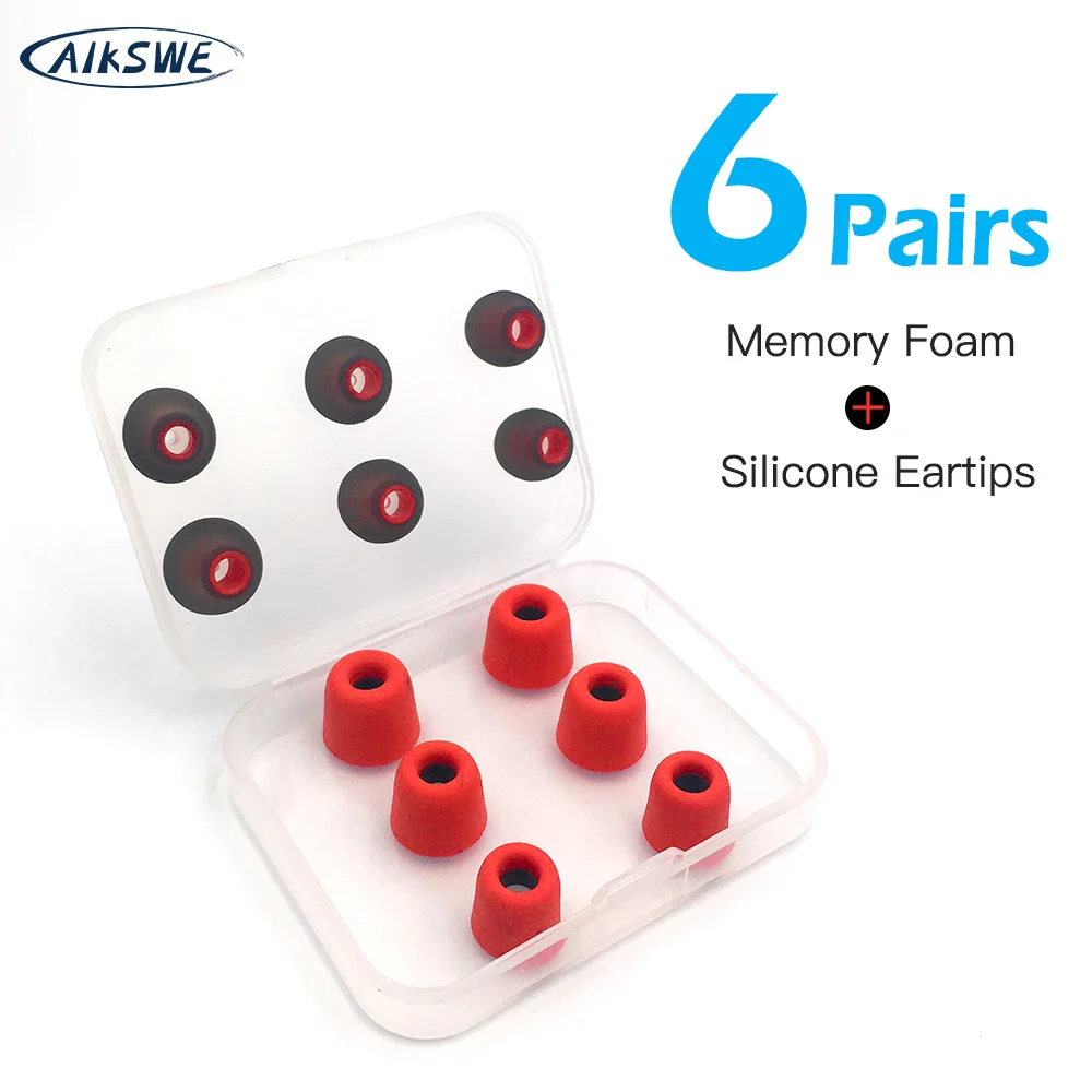 

AIKSWE Noise Reduction 3 pairs Memory Foam Eartips & 3 pairs Silicone Earbuds Ear Pads for wired earphones Eartips with box