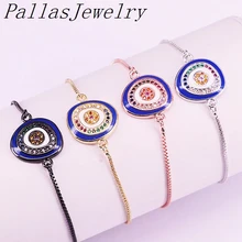 10 шт. дизайн эмаль глаза соединитель цепи талисманы Браслет Микро паве Радуга CZ модные ювелирные изделия браслет для женщин девочек