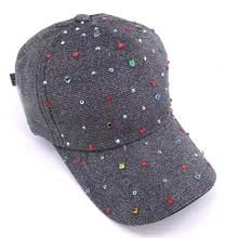 Винтажные женские цветные бейсболки со стразами и шляпы осенние блестящие Хлопковые бейсболки Регулируемые кепки для девушек