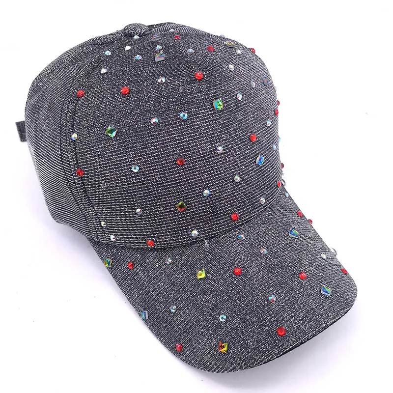 Vintage Women Colorful Rhinestones Baseball Caps And Hats Autumn Shinny Cotton Snapback Adjustable For Ladies Girls | Аксессуары для