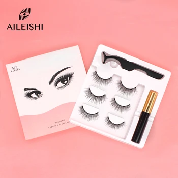 

3 Pairs 3D Magnetic Eyelashes set with Magnetic Liquid Eyeliner & Magnetic Lashes & Tweezer Set Waterproof Long Lasting Eyelash