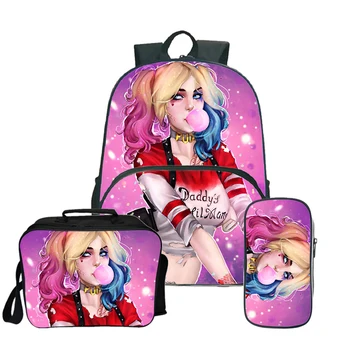 

Harley Quinn 3d Waterproof Women Backpack Japan Style Backpacks Mochila Feminina Mujer Travel Bag Teenage Girls Schoolbag 3pcs