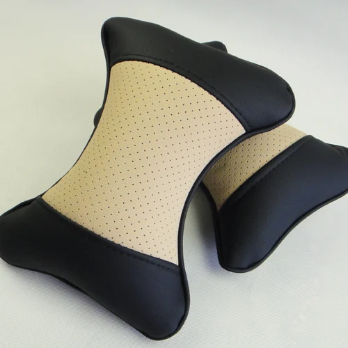 black x beige 2 ПВХ кожа автомобиля шеи, подушка для отдыха Путешествия Авто подголовник для шеи авто подушки сиденья Поясничный поддерживающий коврик 2 шт./пара аксессуары для интерьера - Цвет: black x beige 2